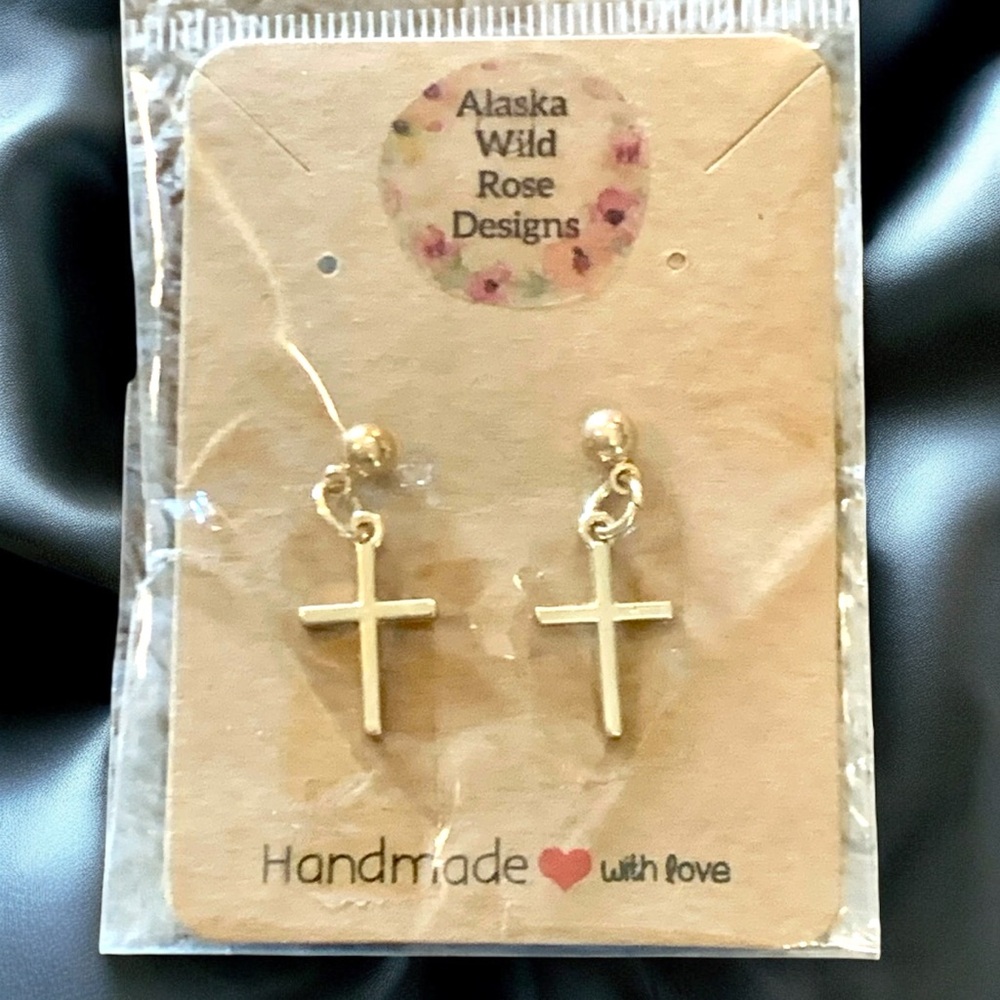 Cross Silver Earrings by Alaska Wild Rose Designs - Picture 2 of 3